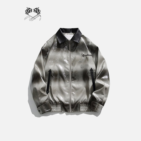 Gradient Turn-down Collar Leather Jacket