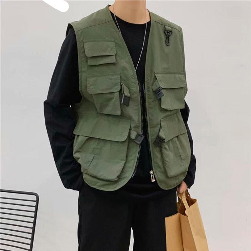 Multi-Pocket Functional Style Tactical Vest Green - HELLOICE