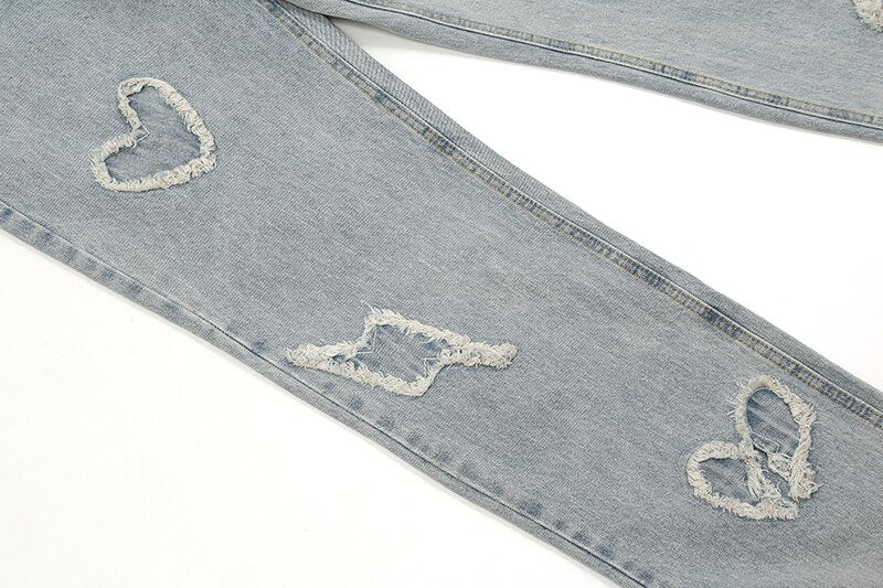 Love Embroidery Heart Jeans