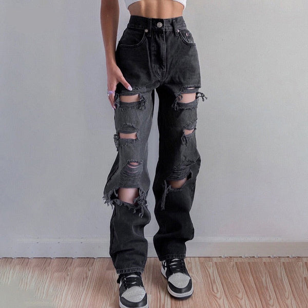 Zerrissene Jeans mit hoher Taille für Damen