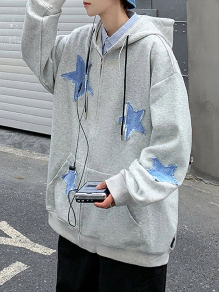 Model wearing the white Y2K Cosmic Drift Hoodie 