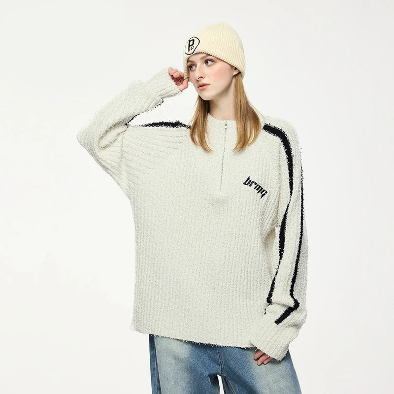 Model wearing the white Textured Stripe Sweater 