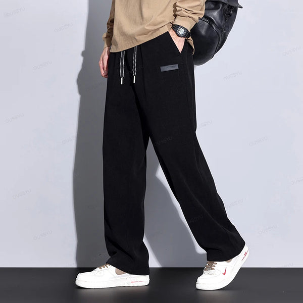 Elastic-waist Baggy Straight Sweatpants