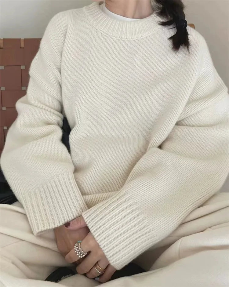 Model wearing the White Cozy Loose-Fit Sweater