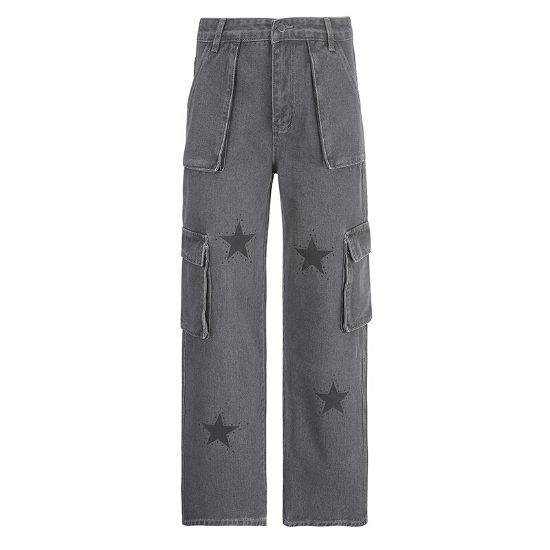 Y2K Gray Star Grunge Baggy Denim Pants – DAXUEN