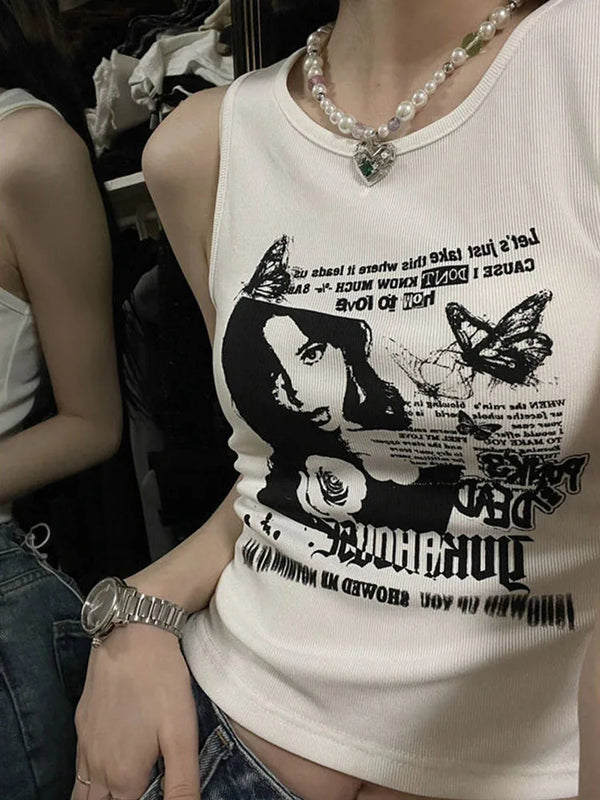 Y2K Graphic Print Punk Tank Top