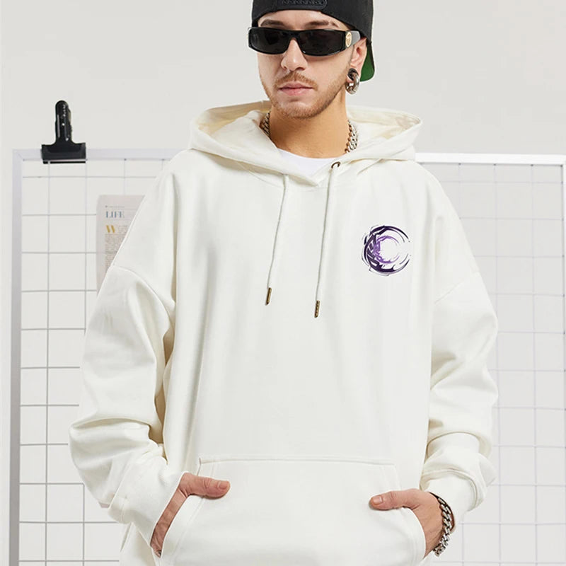 Front View of the white Y2K Eclipse Streetwear Hoodie in a gray background