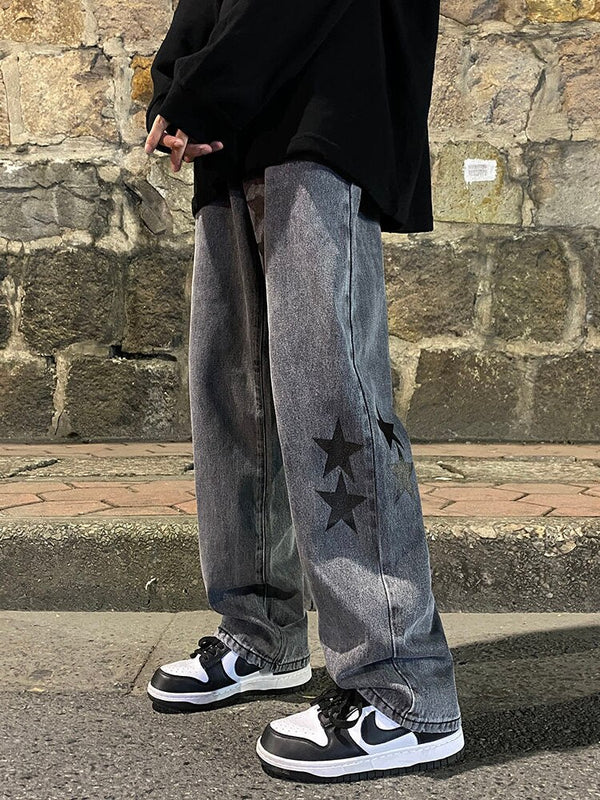 Y2K Star Patchwork Baggy Jeans - Blue / S