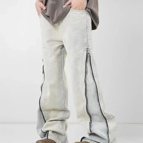 Model wearing the yellow mud Wide Zipper Cargo Pants