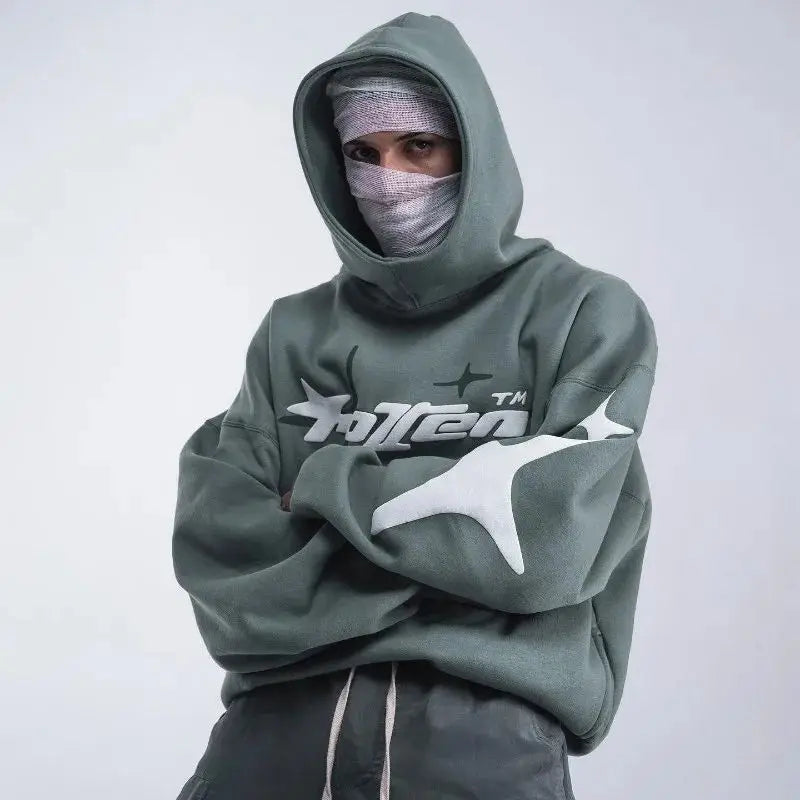 Model wearing the green Galactic Flux Hoodie 