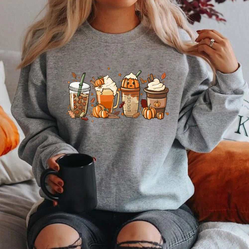 Model wearing the gray Autumn Drinks Cozy Sweatshirt