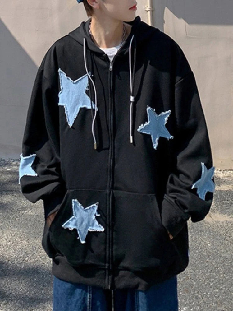 Model wearing the black Y2K Cosmic Drift Hoodie 