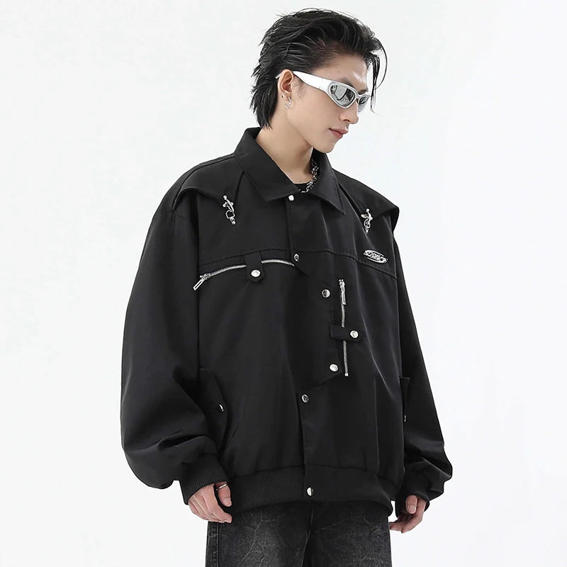 Model wearing the black Oversized Utility Jacket