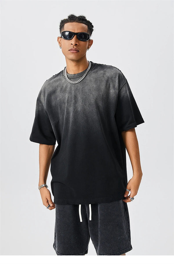 Front view of the black Y2K Oversized Urban T-shirt in a gray background