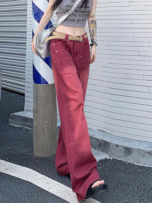 Y2K Mopping Red High-waist Denim Pants