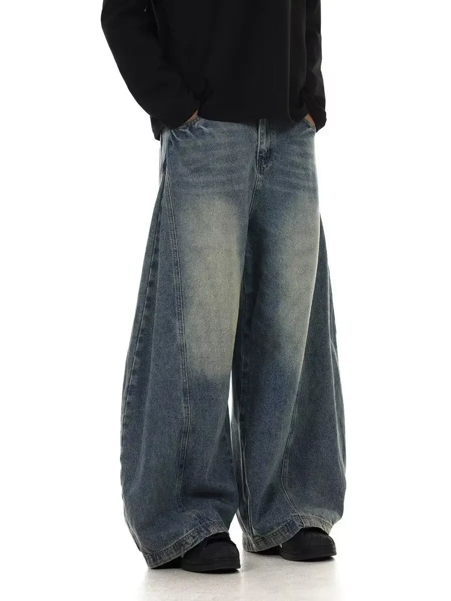 Model wearing the blue Y2K Gravity Denim Jeans