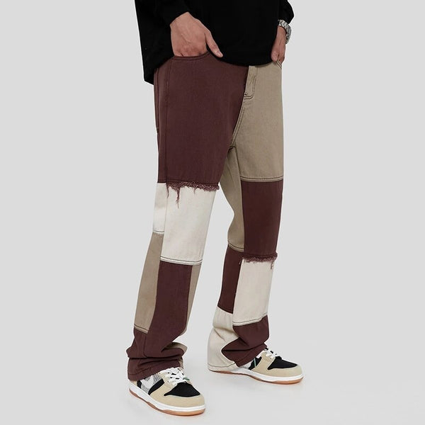 Color Block Brown Baggy Denim Pants