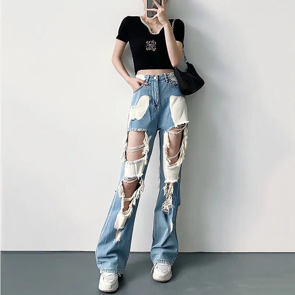 Versatile Straight Ripped Jeans