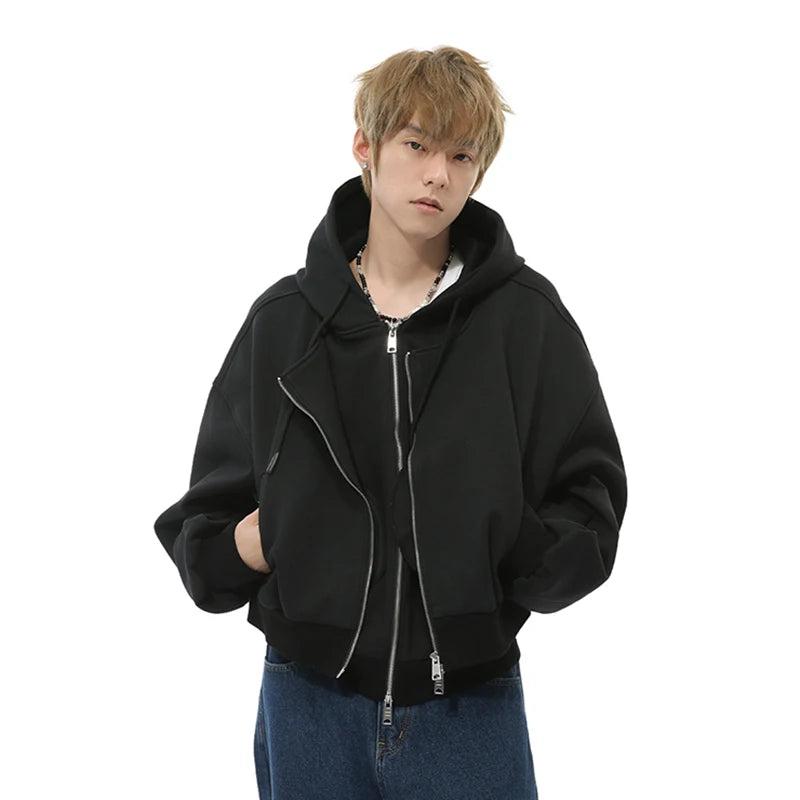 Model wearing the black Casual Drawstring Hoodie