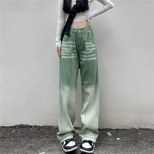 Contrasting Green High-waist Jeans