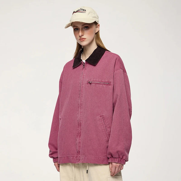 Model wearing the pink Classic Corduroy Bomber Jacket