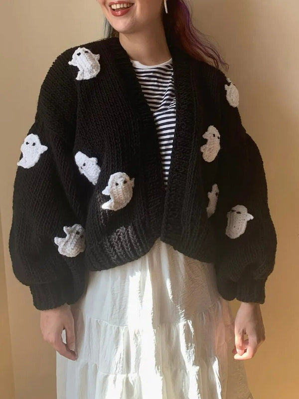 Halloween Ghosts Embroidery Cardigan Sweater