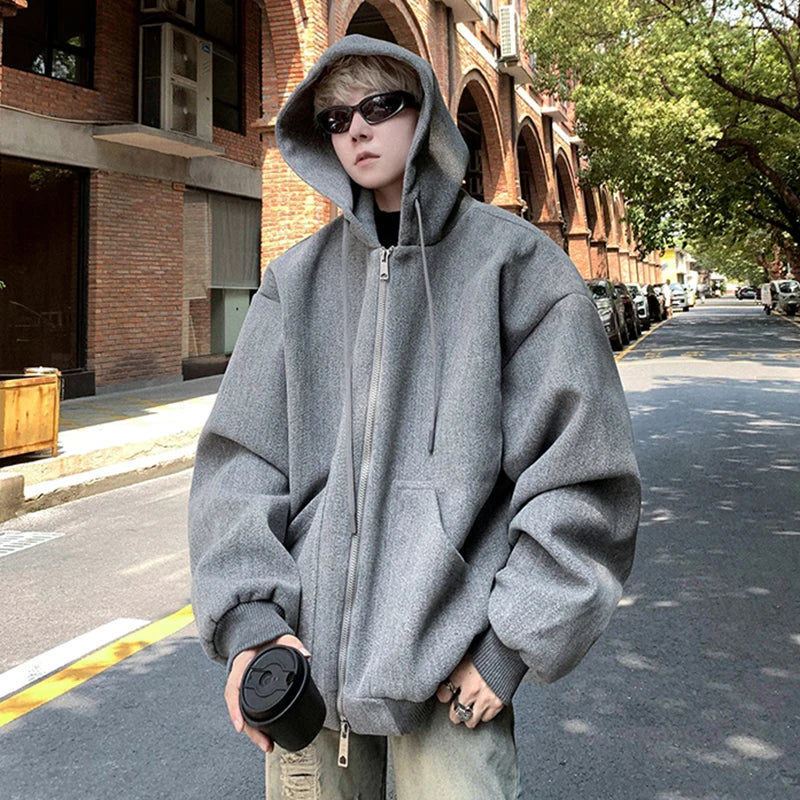 Front view of the dark gray Oversized Zip-Up Hoodie