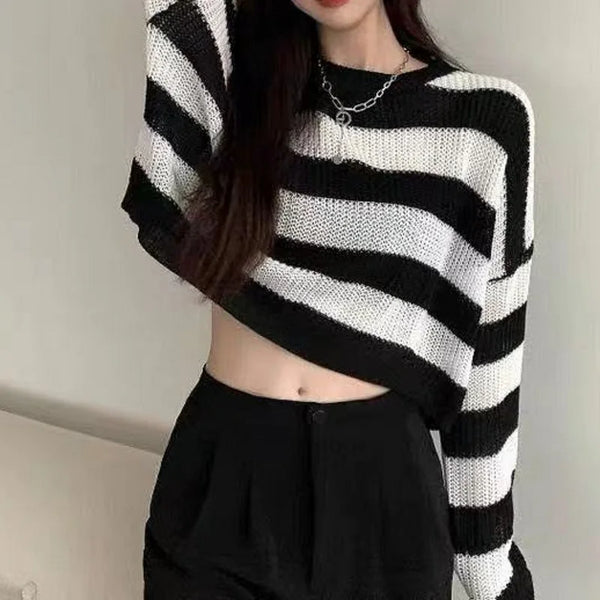 Y2K Striped Cropped Sweater