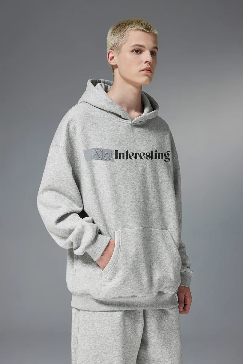 Model wearing the gray Interesting Graphic Hoodie 