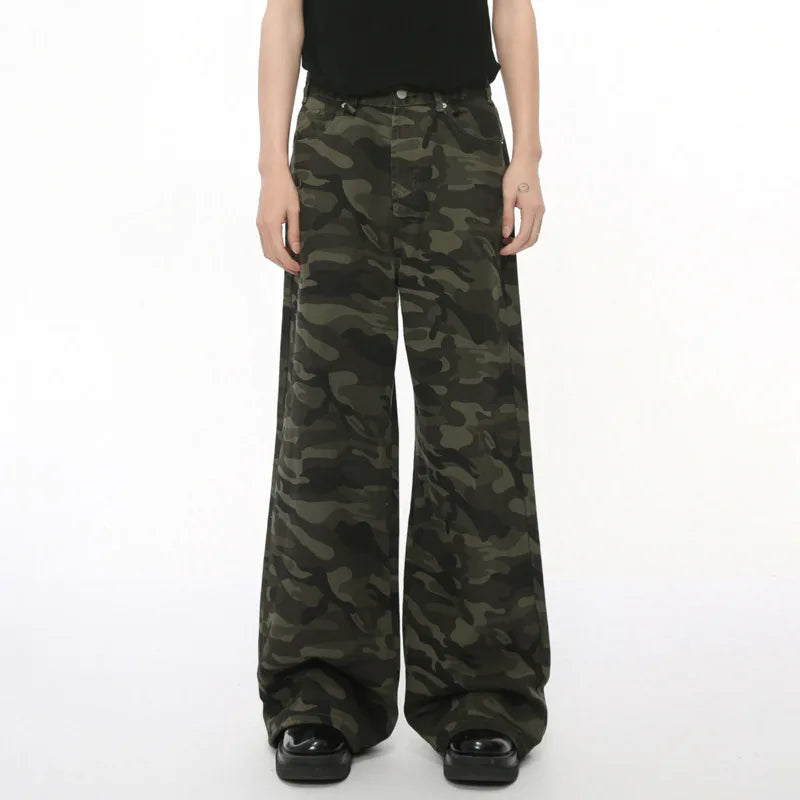 Model wearing the camouflage Casual Straight Leg Jeans