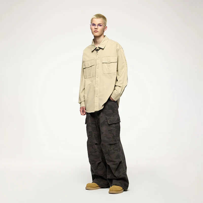 Model wearing the gray Loose Cargo Fit Pants