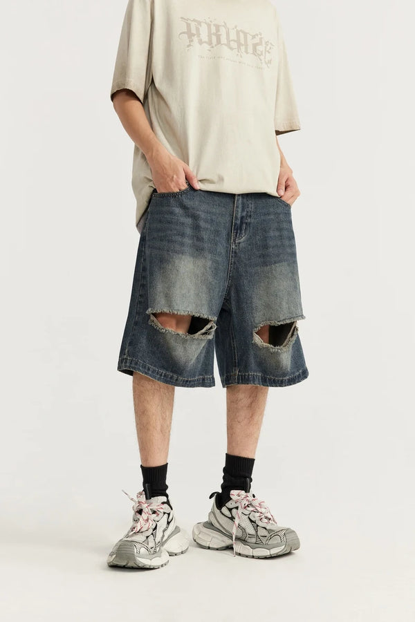 Vintage Ripped Holes Denim Jorts