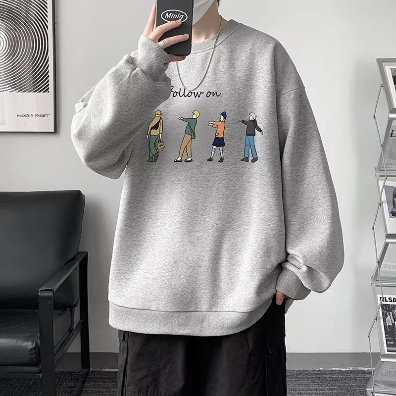 Front view of the grey Y2K Follow On Graphic Sweatshirt