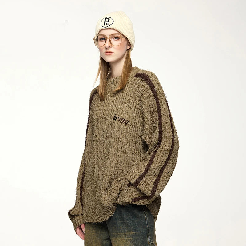 Model wearing the brown Textured Stripe Sweater 