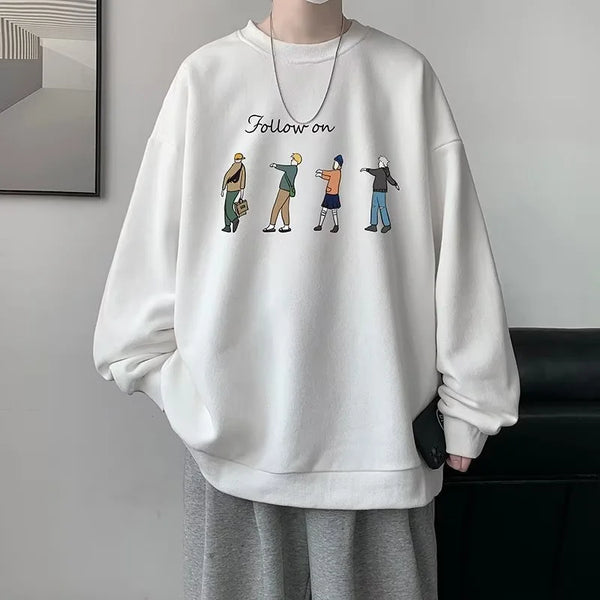 Front view of the white Y2K Follow On Graphic Sweatshirt