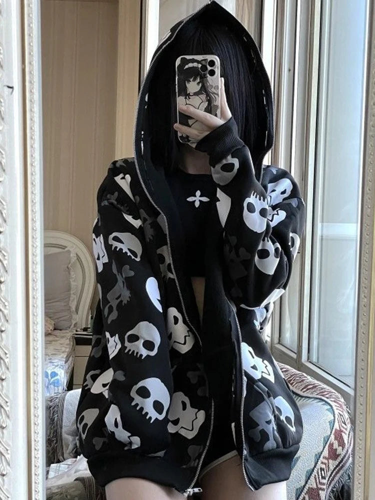 Model wearing the black Skull Repeat Hoodie