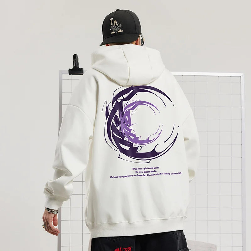 Back View of the white Y2K Eclipse Streetwear Hoodie in a gray background