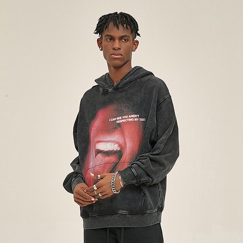 Mouth Graphic Loose Hoodie