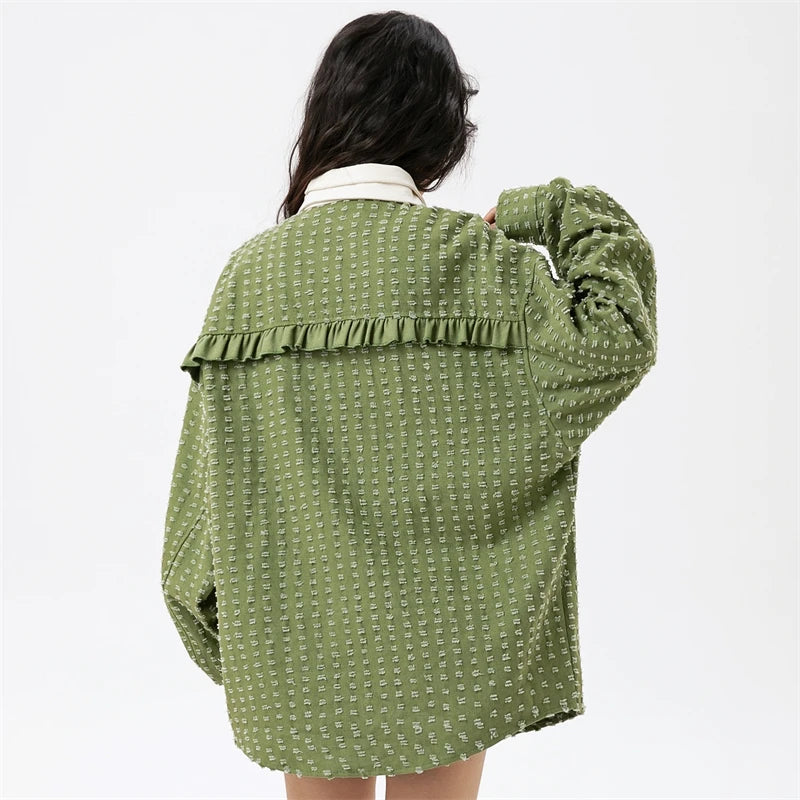 Back view of the green Women's Spring Hippie Shirt from DAXUEN.