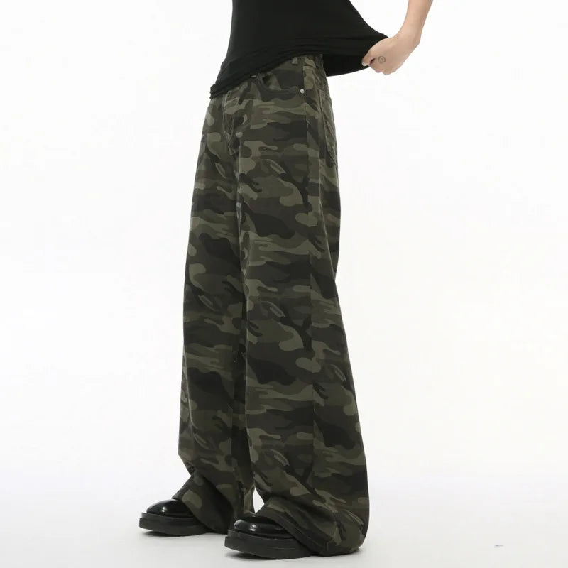 Model wearing the camouflage Casual Straight Leg Jeans