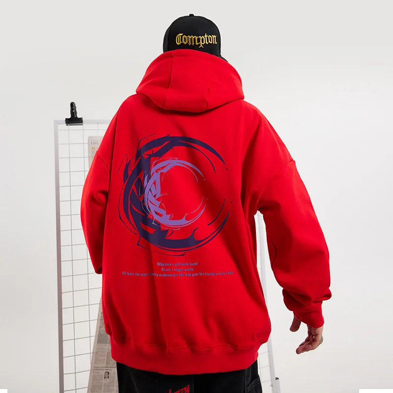 Back View of the red Y2K Eclipse Streetwear Hoodie in a gray background