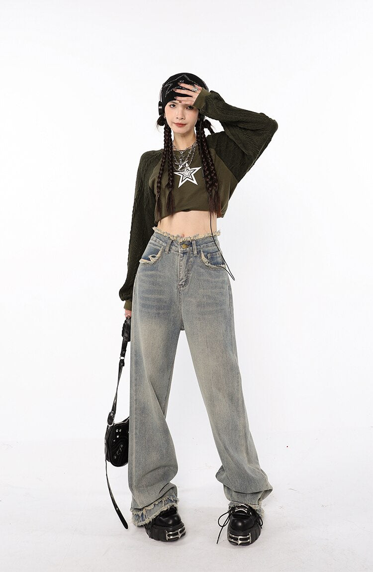 Raw Edged Baggy Washed Denim Pants – DAXUEN