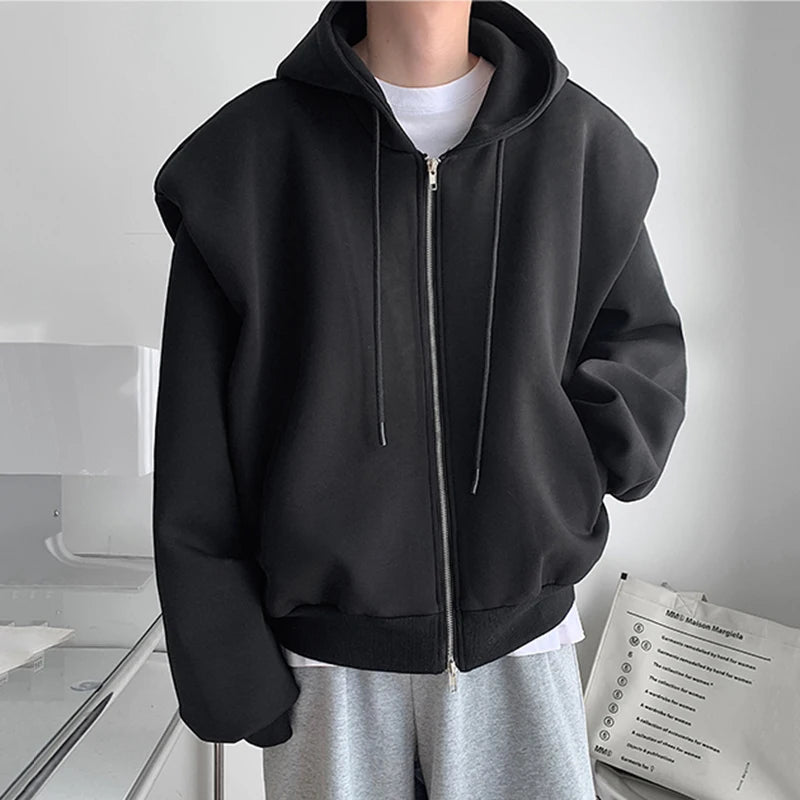 Model wearing the black Oversized Hooded Front-Open Sweatshirt