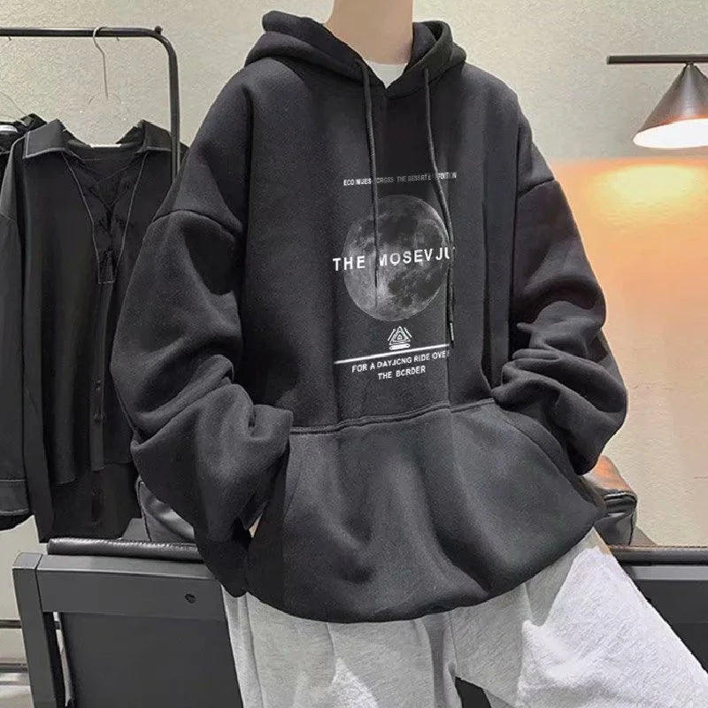 Front view of the black Y2K Lunar Oversized Hoodie 