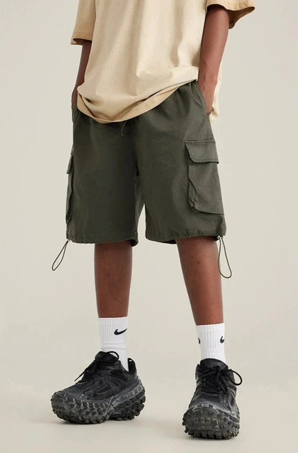 Model wearing the green Vintage Washed Cargo Shorts 