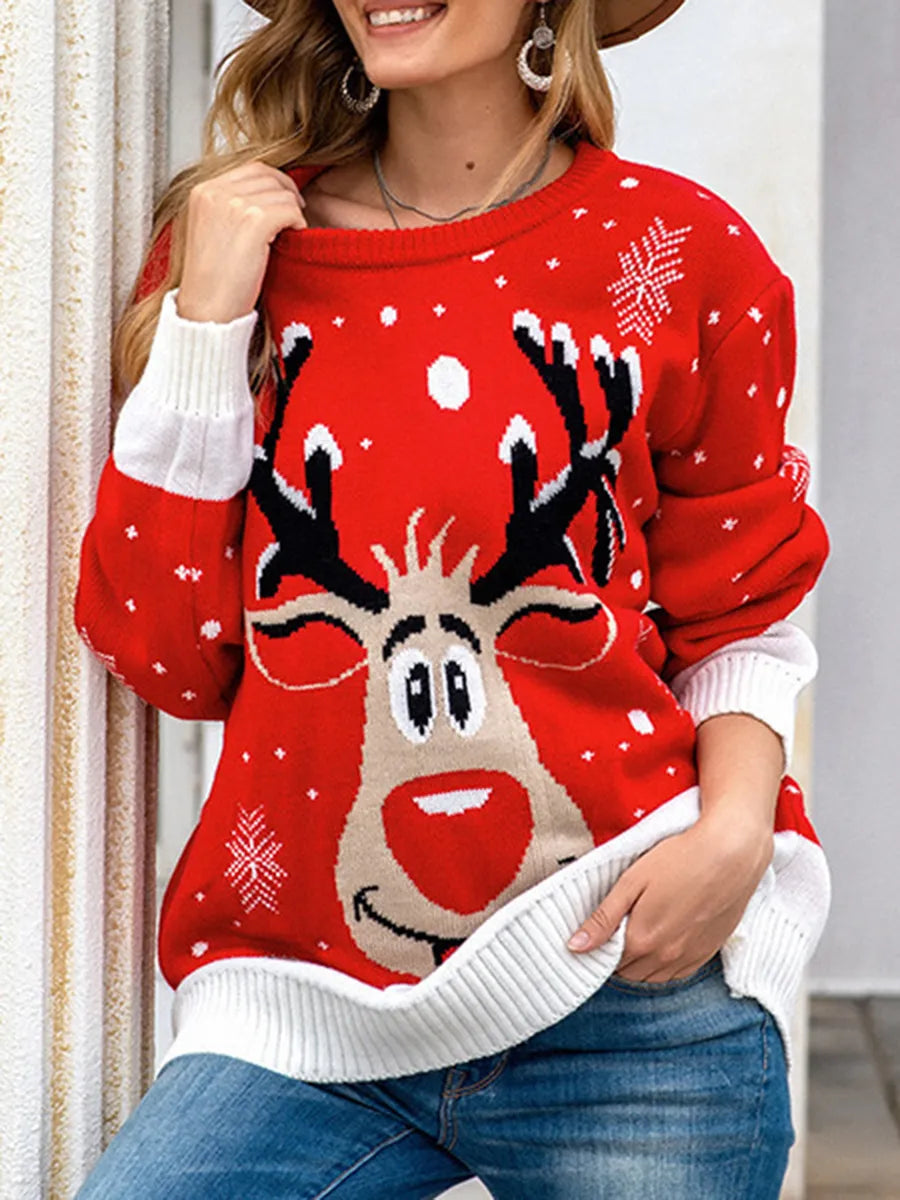 Model wearing the Christmas Reindeer Print Sweater