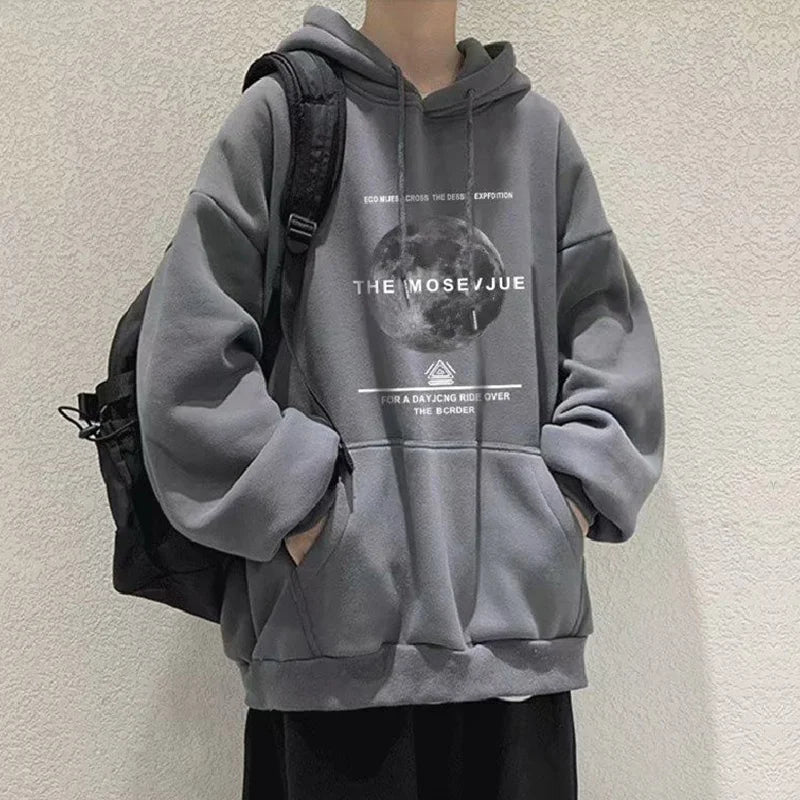 Front view of the gray Y2K Lunar Oversized Hoodie