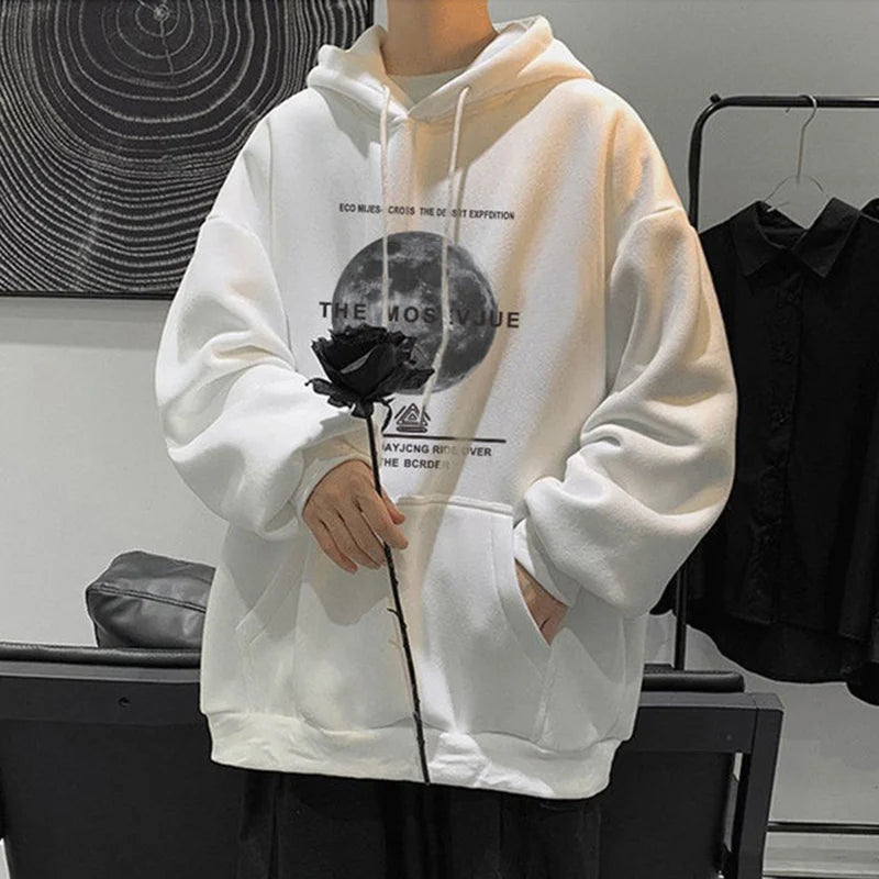 Front view of the white Y2K Lunar Oversized Hoodie 