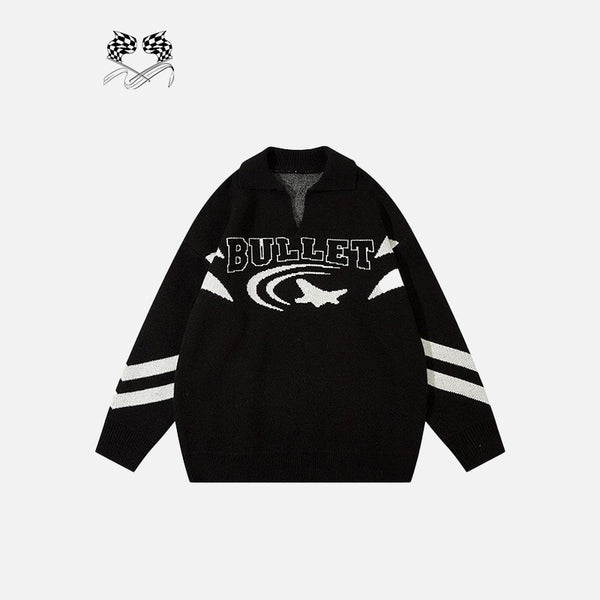 Y2K Star Knitted Polo Sweater