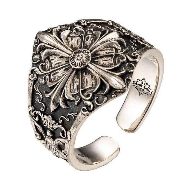 Iris Silver Carved Flower Ring